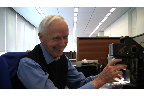 Bill at his desk at The New York Times. A scene from BILL CUNNINGHAM NEW YORK. A Zeitgeist Films release.