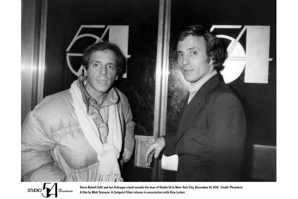 Ian Schrager (r) and Steve Rubell outside Studio 54. Photo Credit: Photofest. STUDIO 54. A film by Matt Tyrnauer. A Zeitgeist Films release in association with Kino Lorber.