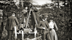 Alice Guy-Blaché (on camera platform behind camera tripod) on the set of The Life of Christ in Fontainebleau, France, in 1906. Courtesy of Collection Société Française de Photographie. 