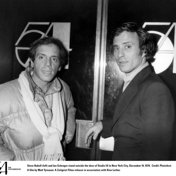 Ian Schrager (r) and Steve Rubell outside Studio 54. Photo Credit: Photofest. STUDIO 54. A film by Matt Tyrnauer. A Zeitgeist Films release in association with Kino Lorber.